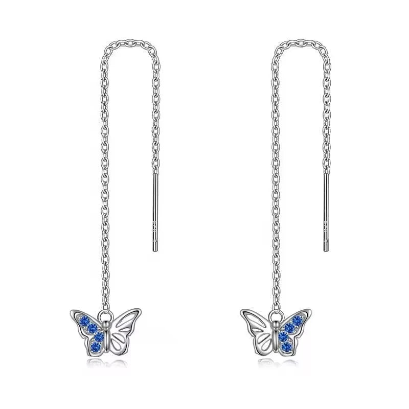 Fine Women Sterling Silver 925 Jewellery Cubic Zircon Butterfly Threader Earrings