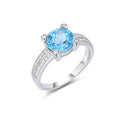 YBO 8MM Blue Topaz Natural Gemstone Ring 925 Sterling Silver Luxury Engagement Anniversary Jewelry for Weddings Parties Trendy