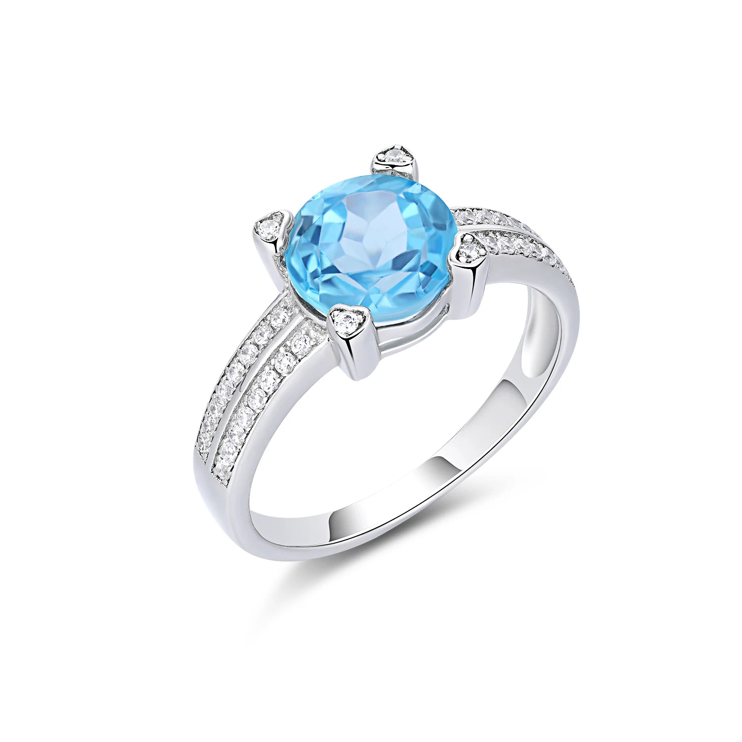 YBO 8MM Blue Topaz Natural Gemstone Ring 925 Sterling Silver Luxury Engagement Anniversary Jewelry for Weddings Parties Trendy