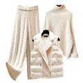 2025 New Women's Thicken Vest High Neck Sweater Top and Pants Set Three-Piece Suit for Autumn and Winter Wide Leg Pants Set
