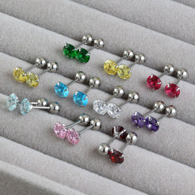 4mm 5mm 11 Color 3A Zircon Hypoallergenic 316L Stainless Steel Round Ball Screw-back Stud Earrings for Women Daily Life