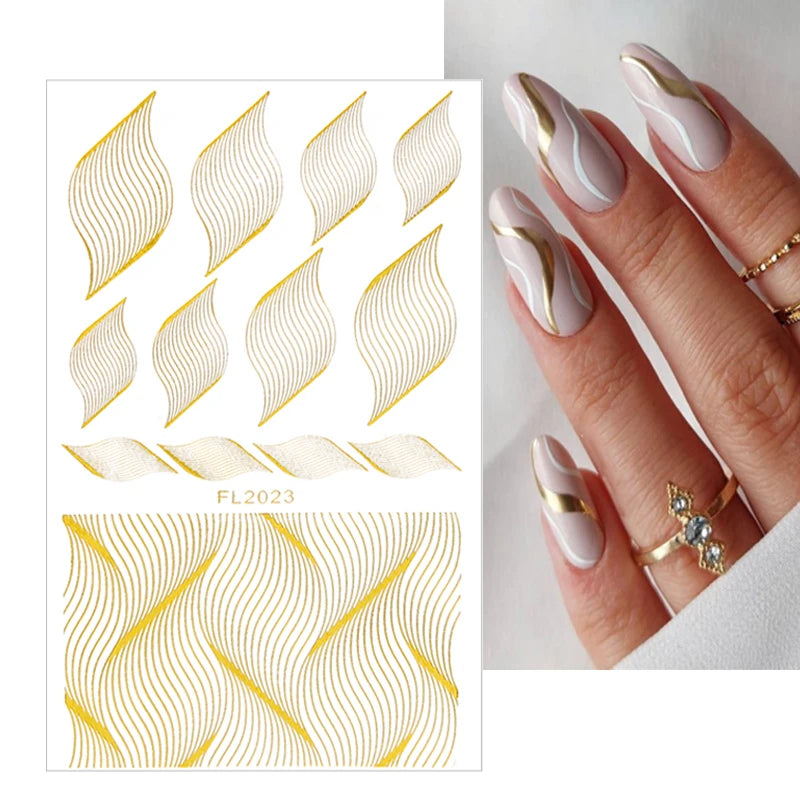 Gold Bronzing Nail Art Sticker Foil Lace Hollow Net Line Tape 3D  Paste DIY Charms Design Nail Decals Manicure Decoration