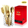 Wholesale 24 PCS High Quality Stainless Steel Vintage Silverware Cutlery Set Gold Silver Flatware Royal Design Stand Tea Parties
