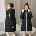 S-4XL Women's Coat Medium Length Style Loose Winter Coat Thickened Jacket Bakery Fashion Hooded Coat Snow Wear Solid Outwear