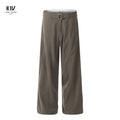 American Retro Style Men's Wide-Legged Casual Trousers Pleated Front Suit Pants Curved Belt Design Plus Size Option