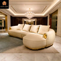 Contemporary Modern Design Curved Leather Reclining Sofa Luxury Living Room Furniture Beige High End L Shape Sofa for Hotel