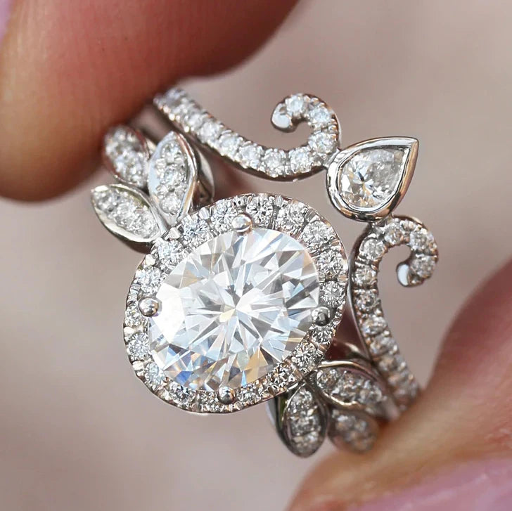 CAOSHI Brand Vintage 925 Sliver Color Oval Pear Cut Diamond Luxury Cubic Zircon Wedding CZ Rings Set for Women