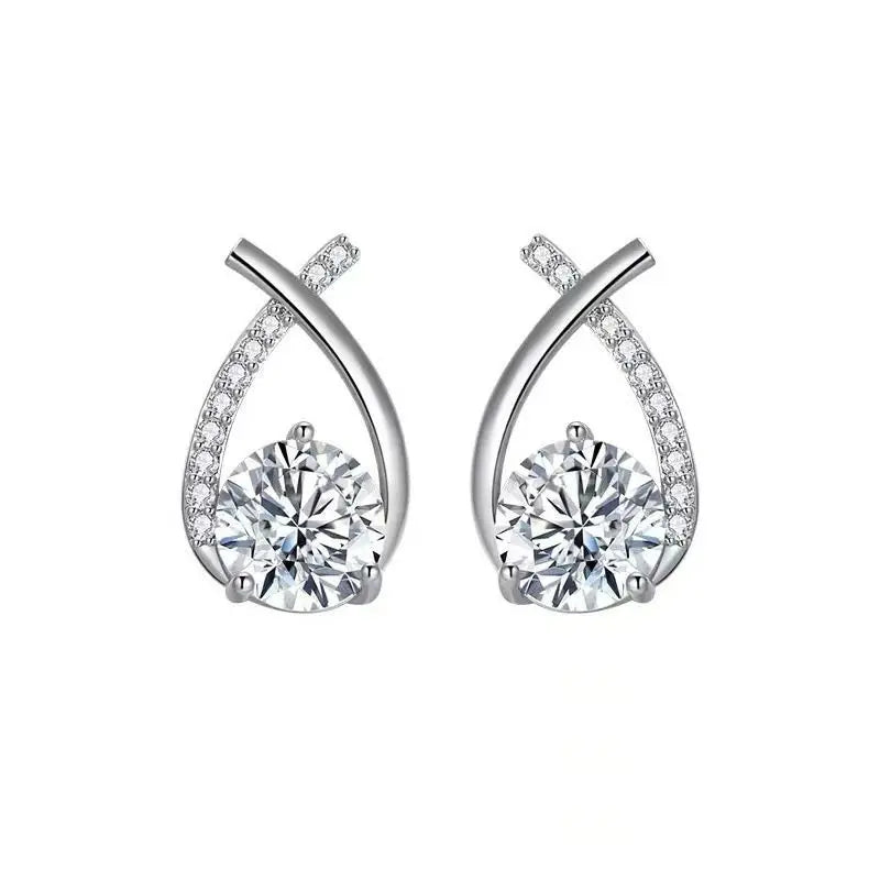 Wholesale 925 Sterling Silver Jewelry Shiny Zirconia Crystal Stud Earrings for Women Oorbellen