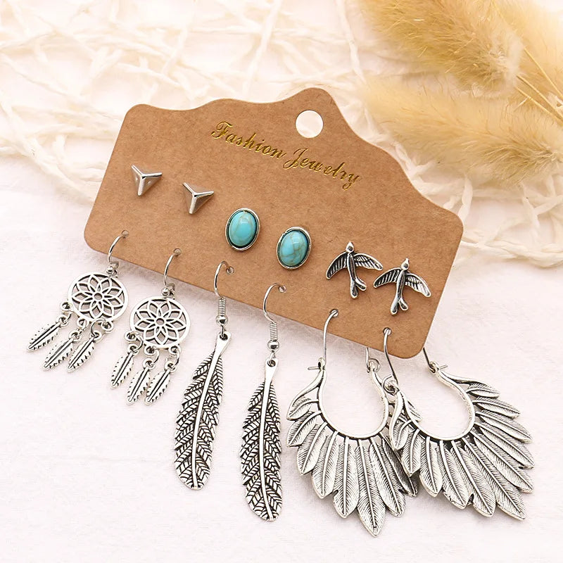 Fashion Alloy Leaf Set Earrings Exaggeration Ethnic Style Dangling Earrings India BOHO Fashion Earrings Jewelry