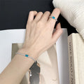 Fashion Dainty Jewelry Adjustable Ring Stainless Steel Blue Crystal Charm Zircon Tennis Chain Bracelet Ring Jewelry Set