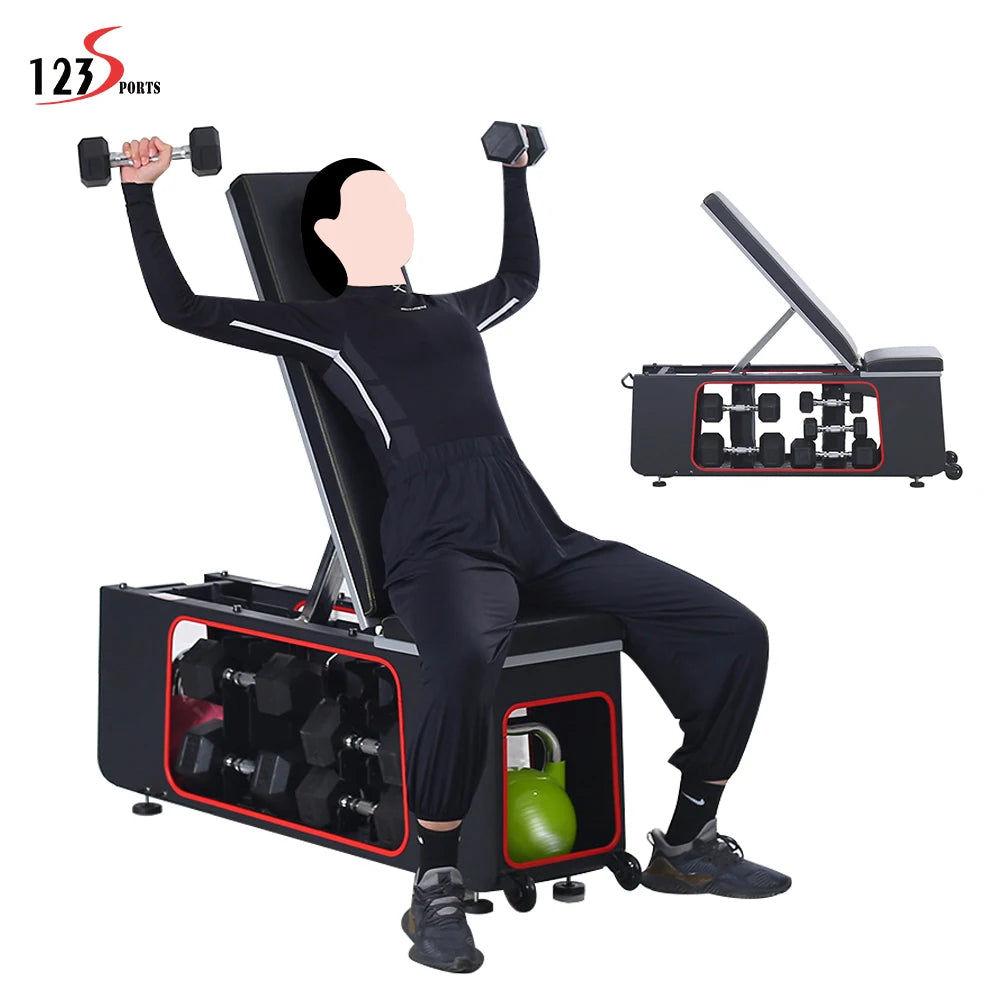 123Sports Durable Multi-Angle Adjustable Multi-Functional Dumbbell Stool for Storage