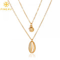 Bohemian Summer Jewelry Double Layered Gold Plated Scallop Oyster Pearl Pendant Beach Cowrie Shell Necklace