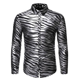 RNSHANGER Men Fashion Buttons up Shirts Shiny Black Sequin Nightclub Shirt Streetwear Slim Party Wedding Glitter Men Dress Shirt