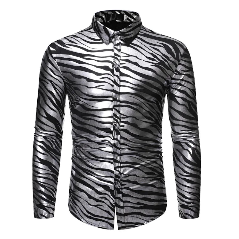 RNSHANGER Men Fashion Buttons up Shirts Shiny Black Sequin Nightclub Shirt Streetwear Slim Party Wedding Glitter Men Dress Shirt