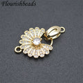 Wholesale Nickel Free Anti Rust Gold Plated CZ Pave Big Size Flower Shape Clasps for DIY Woman Jewelry Making