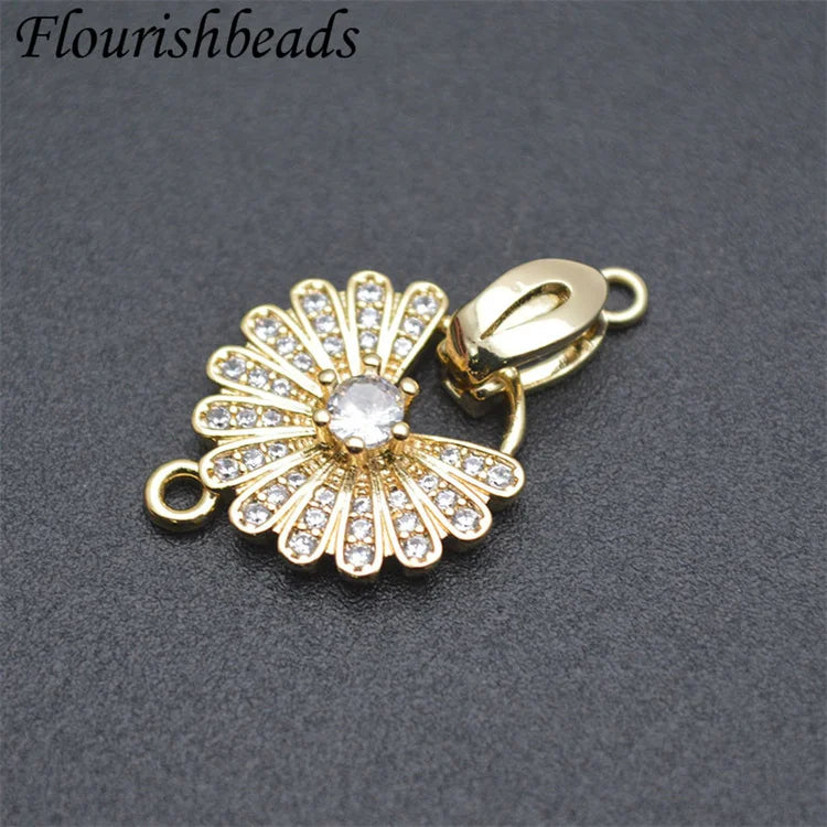 Wholesale Nickel Free Anti Rust Gold Plated CZ Pave Big Size Flower Shape Clasps for DIY Woman Jewelry Making