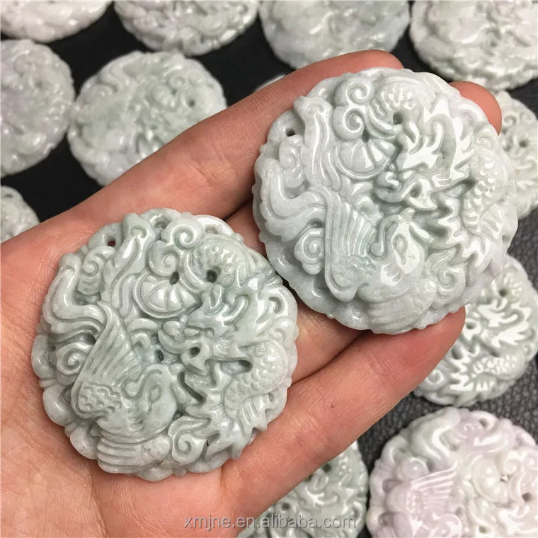Certified Grade a Myanmar Jade a Cargo Couple Dragon and Phoenix Brand Jade Pendant Pendant Jewelry Jade Handicraft Carving