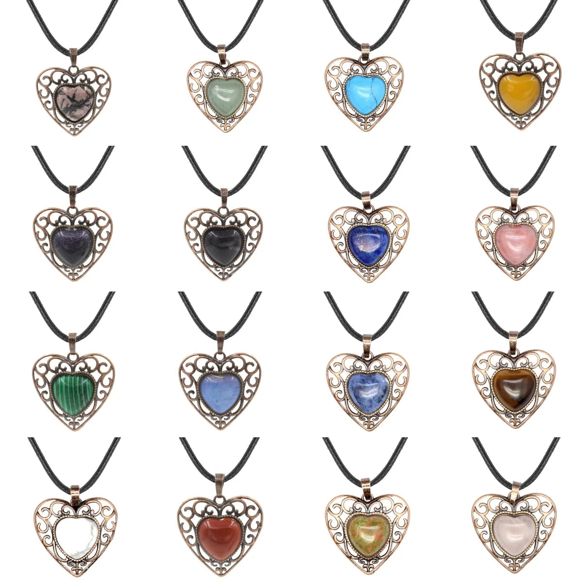 Vintage Crystal Antique Bronze Love Heart Pendant Necklace With Rope Chain Vintage Carved Patterns Jewelry Jewelry Gift