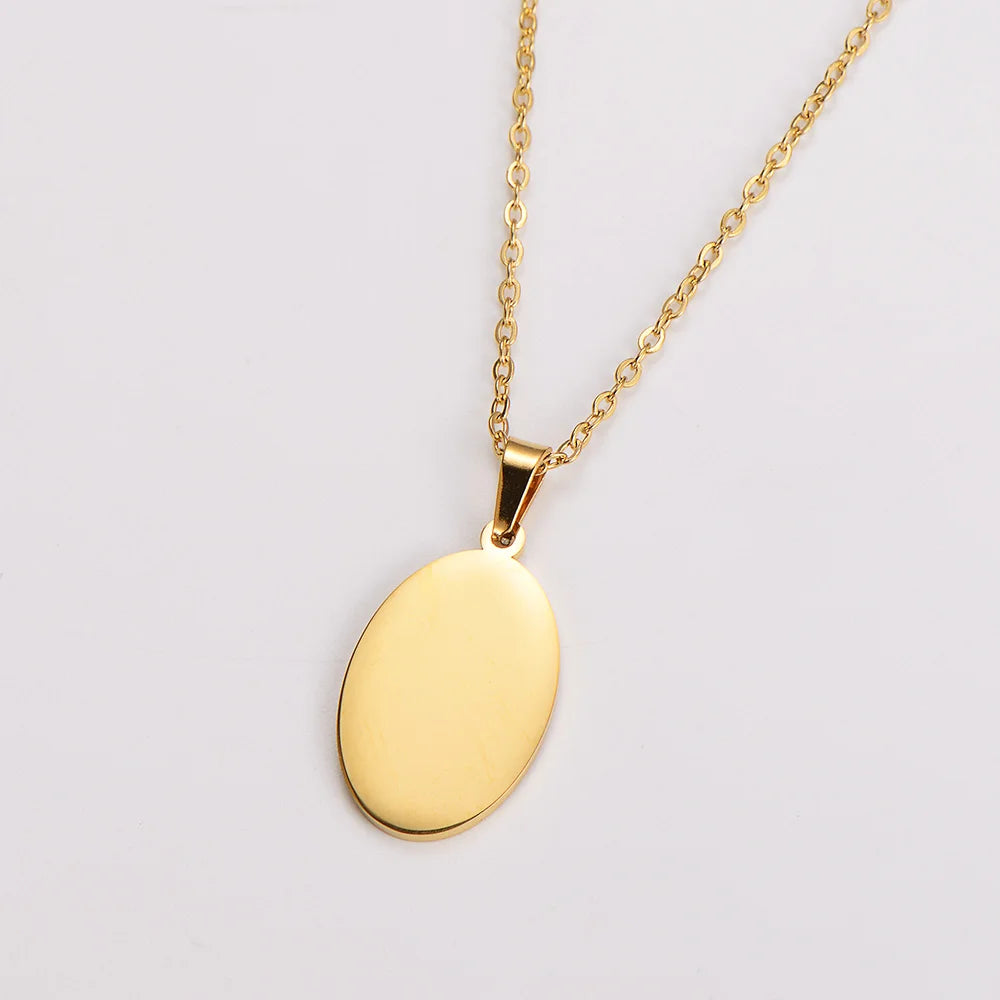 New Trend Non Tarnish Stainless Steel Customizable Blank Oval Pendant Necklace for Engraving