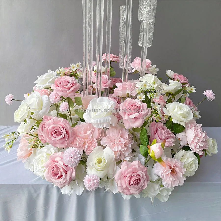 Wholesale Center Piece Swag Fake Rose Floral Garland Pink Artificial Silk Wreath Flower for Home Wedding Table Centerpiece Decor