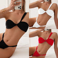 2023 Solid Two Piece Swimwear Women's Swimwear One Shoulder Skew Shoulder Bikini