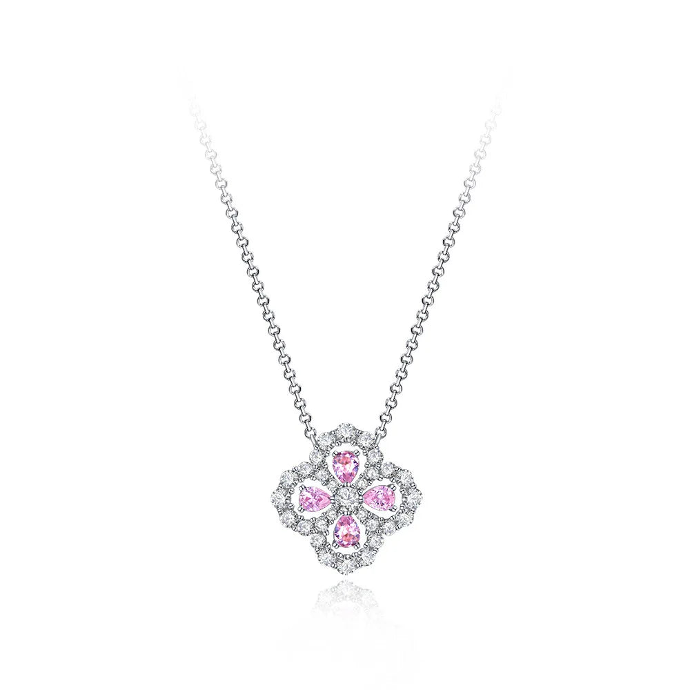 2022 classic pop simplicity newest designs pink zirconia Four leaf Clover pendant necklace diamonds necklace factory wholesale