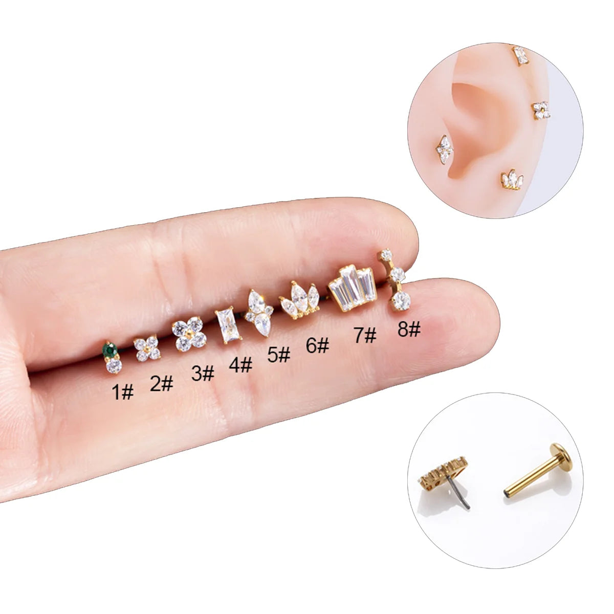 ASTM F136 Titanium Insert Pusher Lip Ring Flat Back Helix Piercing Jewelry Cartilage Earrings for Women Tragus Piercing Jewelry