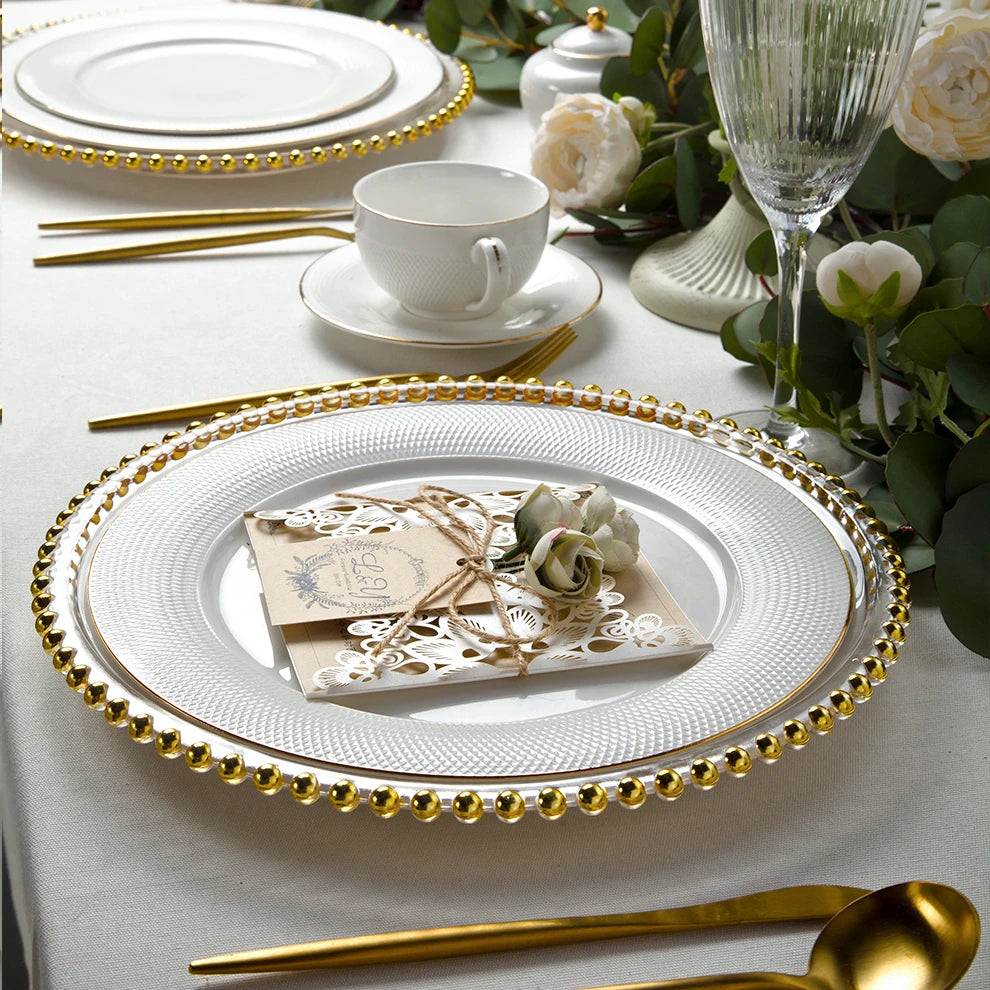 ShengJing Wholesale Eco-Friendly Luxury Ceramic Dinnerware Gold Rim White Dinner Plates for Wedding Party Hotel Restaurant