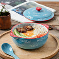 Ceramic Tableware Japanese Style With Double Ears Soup Bowl Porcelain Luxury Noodle Bowl With Lid and Handle