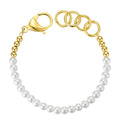 Wholesale PVD 18K Gold Plated Stainless Steel Jewelry Pearls and Steel Balls Big Buckle Bracelet B202211