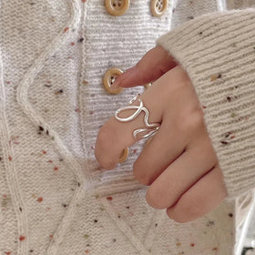 Hot Sale INS 925 Sterling Silver Jewelry Rings Vintage Geometric Love Letter Chunky Rings for Women