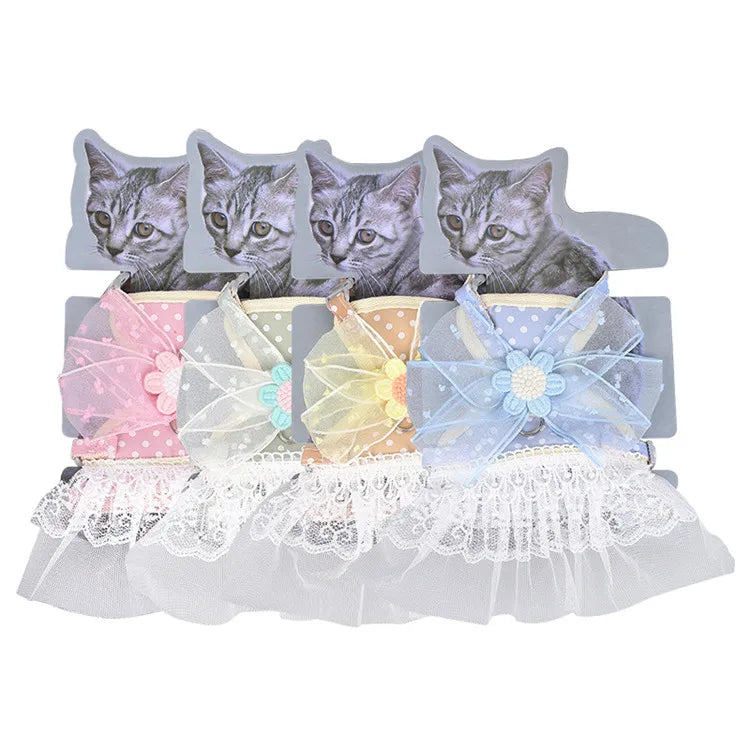 Spring Summer Breathable Pet Princess Clothing Small Dog Puppy Cat Leash Harness Collar Set Cat Harness Dresses