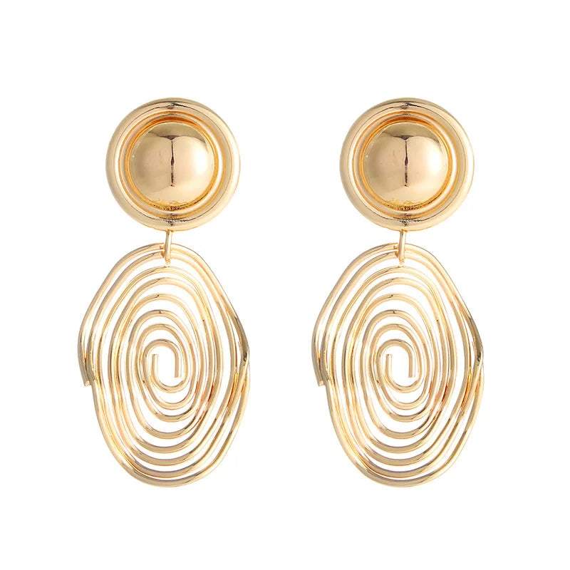 2023 New Arrivals  Irregular Circle Mosquito Coil Hand Wound Vintage Exaggerated Earrings Creative Design Oval Gold Earrings