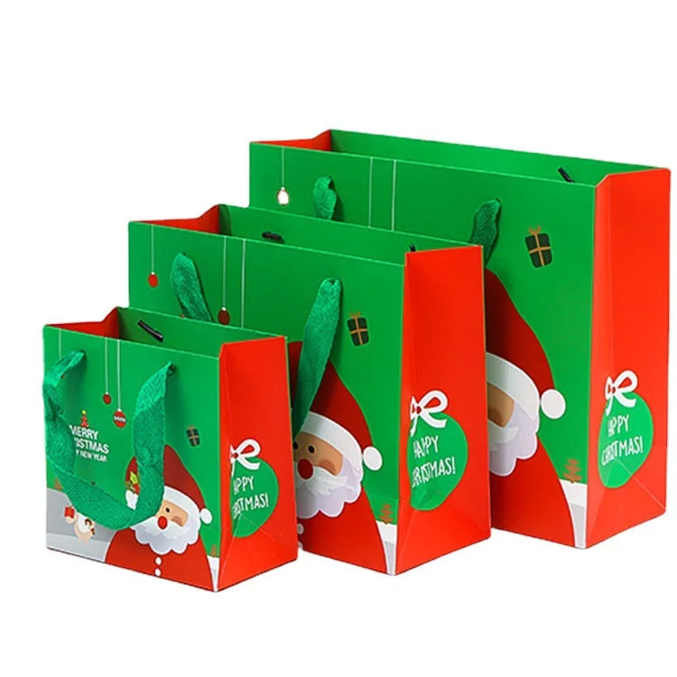 Custom Size Delicate Christmas Theme Decorative Gift Cardboard Paper Bags Made From Recycled Materials for Supermarket Promotion