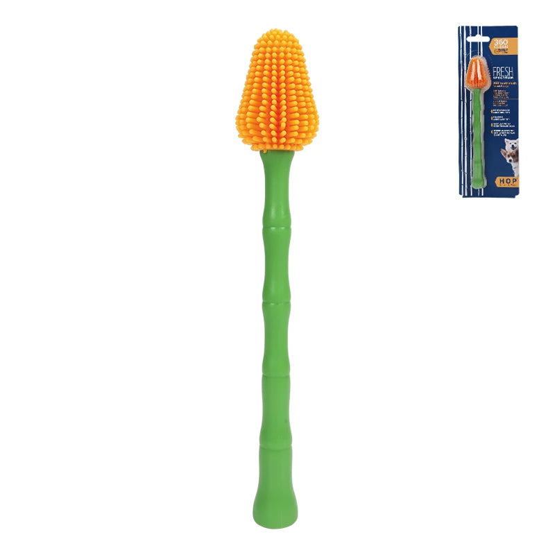 360 Degree Dog Tooth Brushing Soft Silicone Bristles Pet Toothbrush Ergonomic Bamboo Handle Teeth Cleaning Brushes