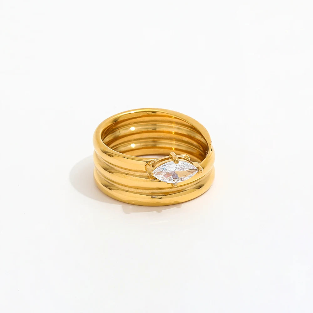 High End 18K PVD Gold Plated Spiral Cambered Stainless Steel Band Zirconia Rings for Women Trendy Jewelry Wholesale