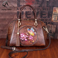 Andong Chinese Style Cowhide Handbags for Women Ladies Retro Embossed Polished Color Retro Fashion Portable Shoulder Bag Handbag