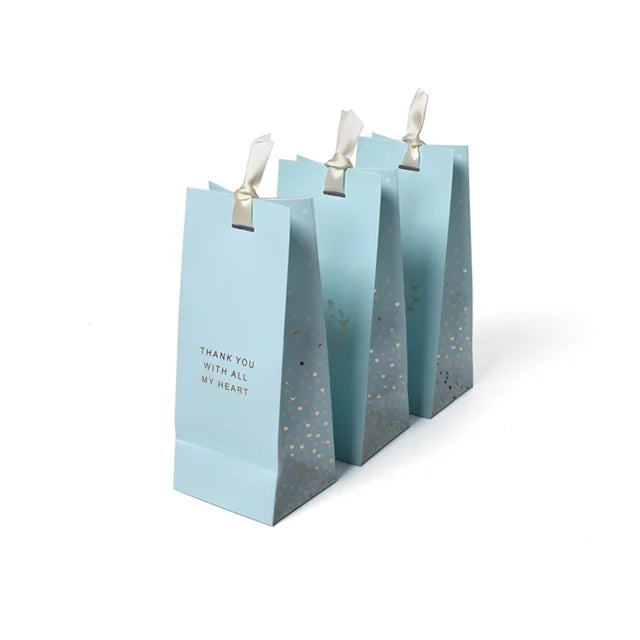 Newest Design Blue Gift Bags Sell Well Custom Own Your logo Printing Gold Foil Thank You Paper Bag