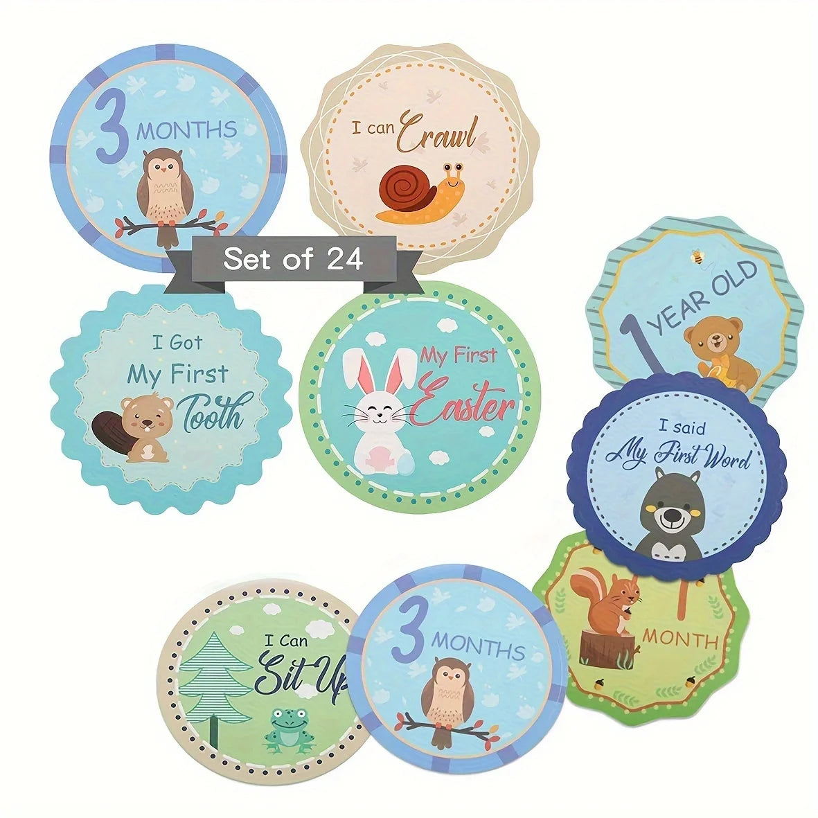 Set of 24 Animals Baby Milestone Stickers Unisex Newborn Monthly Milestones Sticker Month Stickers for Baby