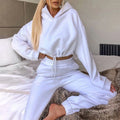 Custom Autumn and Winter Solid Color Drawstring Long-sleeved Hoodie Sweatpants Set Women's Clothing Commuting Leisure Suit