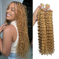 Wholesale 12a Virgin Curly Human Hair for Boho Knotless Braids #27 Honey Blonde Extensions Bulk Human Boho Hair for Braiding