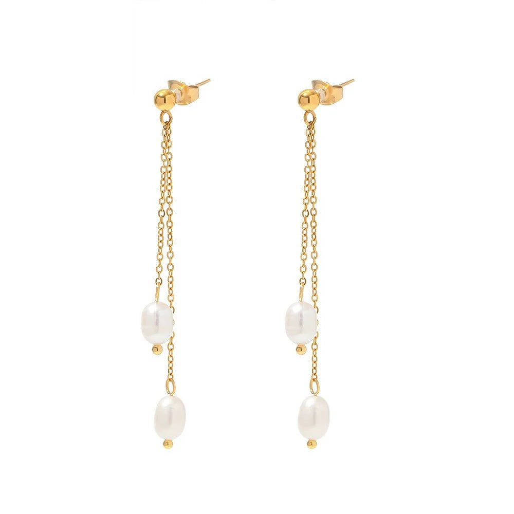 Wholesale Fashion Trendy Copper Freshwater Genuine Pearl Long Dangle Drop Earrings Working Party Daily Women Jewelry Wedding