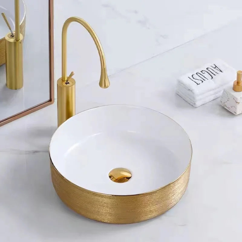 Simple Luxury Style Round Bathroom Countertop Basin Sink Bathroom Wash Basin