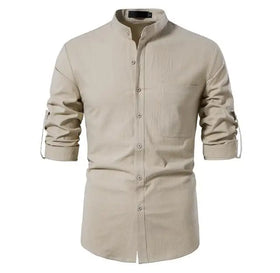 Men's Long Sleeve Shirt Solid Color Linen Button Beach Style Casual Summer Shirts Wholesale Price