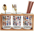 Wholesale Modern Drain Design Cylinder Shape Set of 3 Restaurant Ceramic Rustic Utensil Holder with Stand