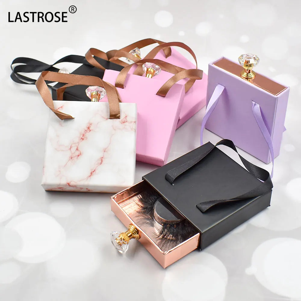 Lashpackaging Box with Diamond Luxury Ribbon Drawer Eyelash Packaging Box case of  25mm Mink Lash Packaging Vendor