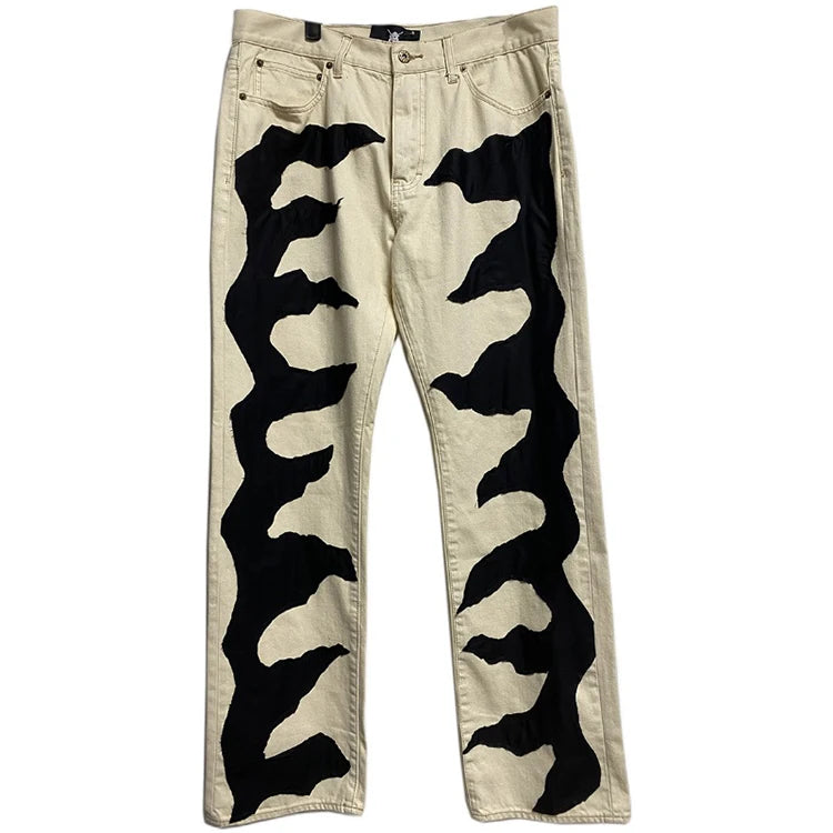 Men's Sweatpants Manufacturer Custom Heavyweight Distress Patch Pants High Street Casual Straight Leg Jeans