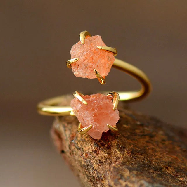 Zooying Luxury Women's Gemstone Ring 2-Stone Cuff Designer Ring Modern Cocktail Jewelry Adjustable for Engagement and Party