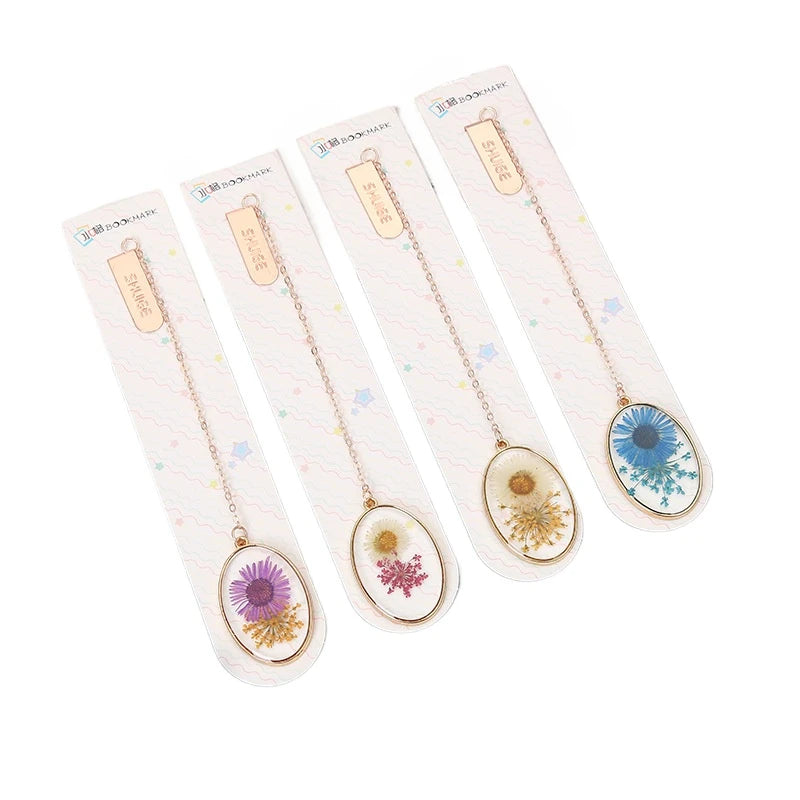 2024 New Creative Dried Flower Metal Bookmark School Student Kids Bookmark Stationery Supplies Customize