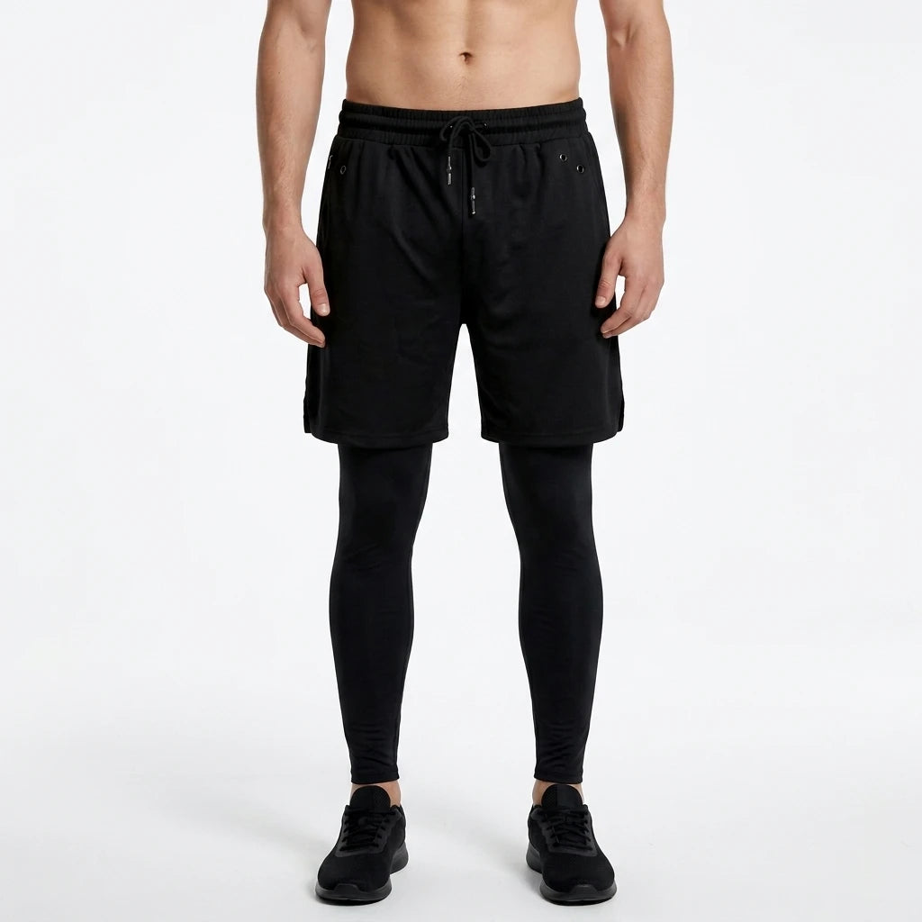 A23 Men's Lightweight Breathable Double Layer Sport Trousers Elastic Waist High Waist Pockets for Running Basketball Training